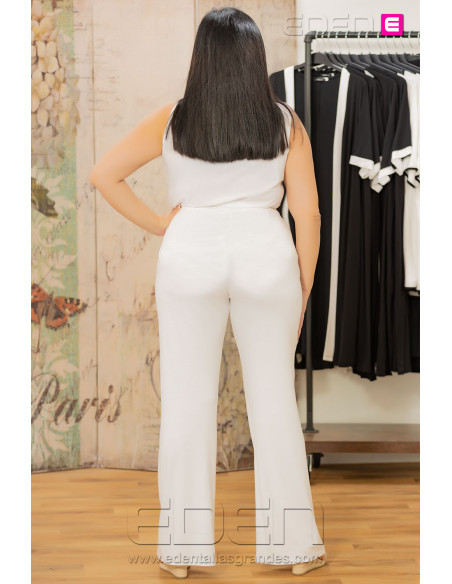 Pantalón Lucia  Suelto Viscosa Blanco Isabel G - Imagen 3