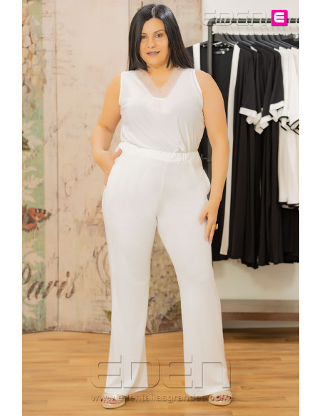 Pantalón Lucia  Suelto Viscosa Blanco Isabel G - Imagen 2