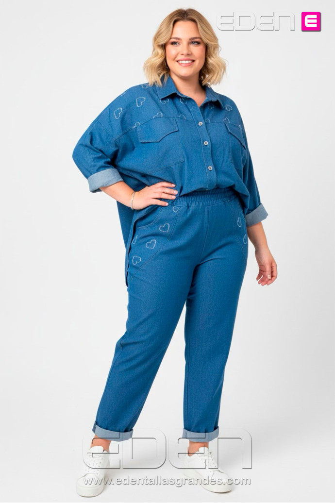 Pantalón Tejano Azul Medio Corazones Valeria Milano - Imagen 1