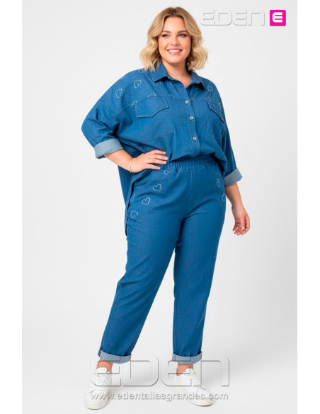 Pantalón Tejano Azul Medio Corazones Valeria Milano - Imagen 1