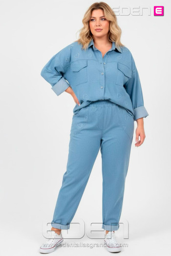 Pantalón Tejano Azul Claro Corazones Valeria Milano - Imagen 1