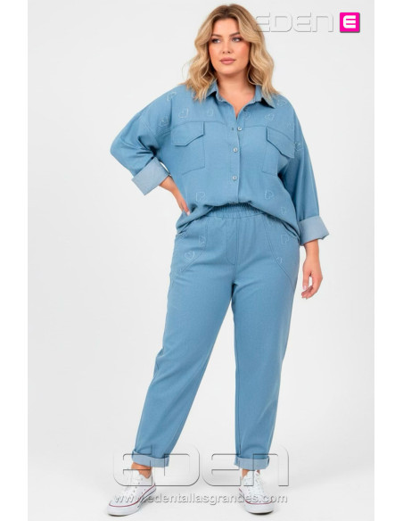 Pantalón Tejano Azul Claro Corazones Valeria Milano - Imagen 1