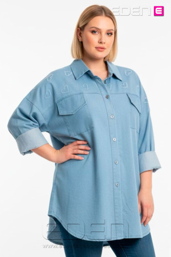 Camisa Tejana Corazones Azul Claro Valeria Milano - Imagen 1