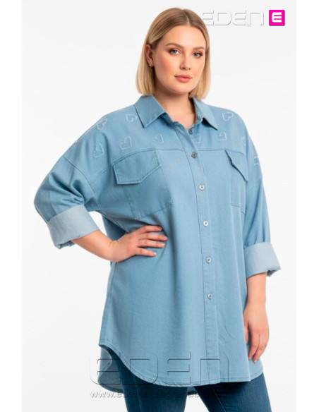 Camisa Tejana Corazones Azul Claro Valeria Milano - Imagen 1