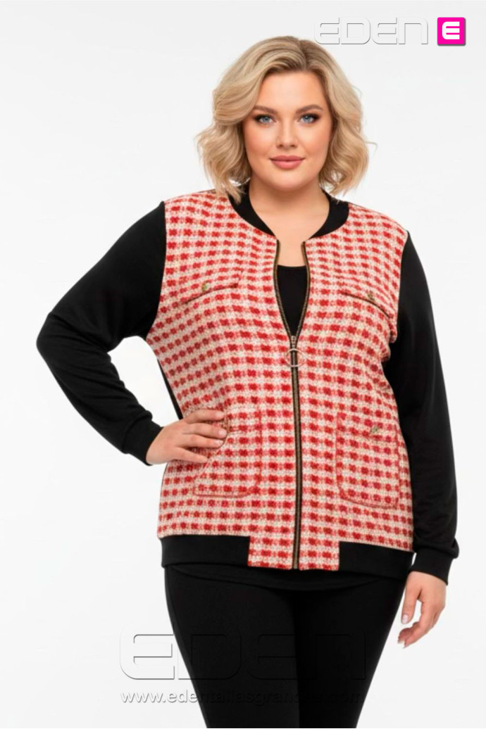 Bomber Cuadros Rojo Indra - Imagen 1