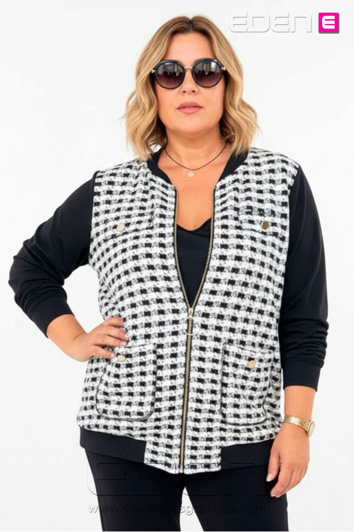 Bomber Cuadros Blanco y Negro Indra - Imagen 1