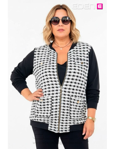 Bomber Cuadros Blanco y Negro Indra - Imagen 1