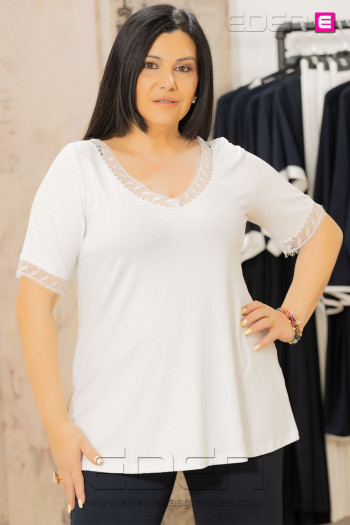 Camiseta Cata Puntilla Blanco Isabel G - Imagen 1