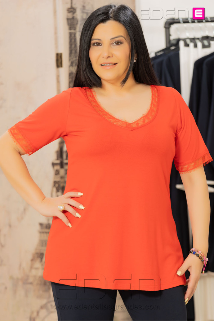 Camiseta Cata Puntilla Rojo Isabel G - Imagen 1