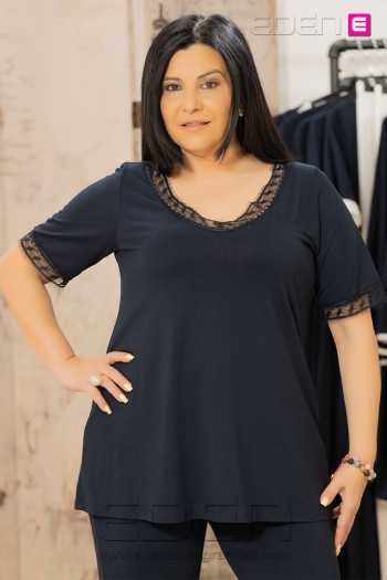 Camiseta Cata Puntilla Marino Isabel G - Imagen 1