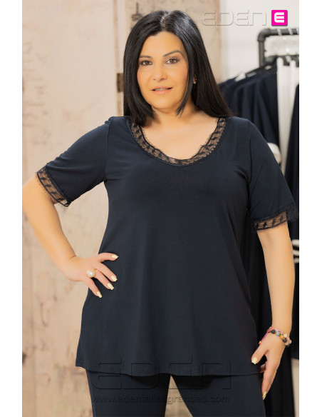 Camiseta Cata Puntilla Marino Isabel G - Imagen 1