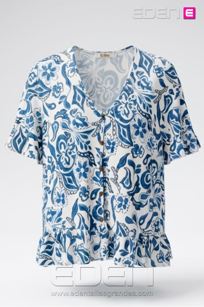 Camiseta Bambula Azul Floral Indra - Imagen 2