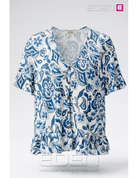 Camiseta Bambula Azul Floral Indra - Imagen 2