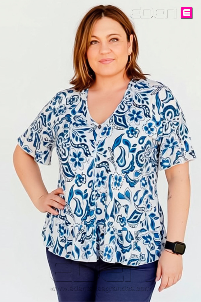 Camiseta Bambula Azul Floral Indra - Imagen 3