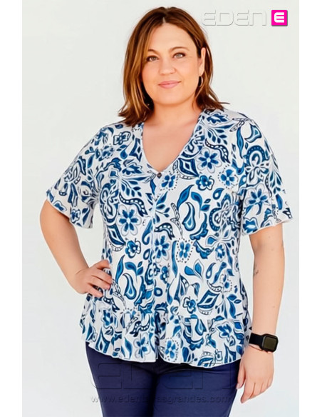 Camiseta Bambula Azul Floral Indra - Imagen 3