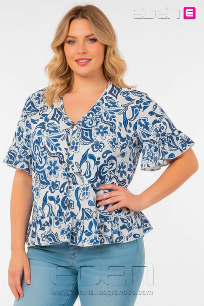 Camiseta Bambula Azul Floral Indra - Imagen 1