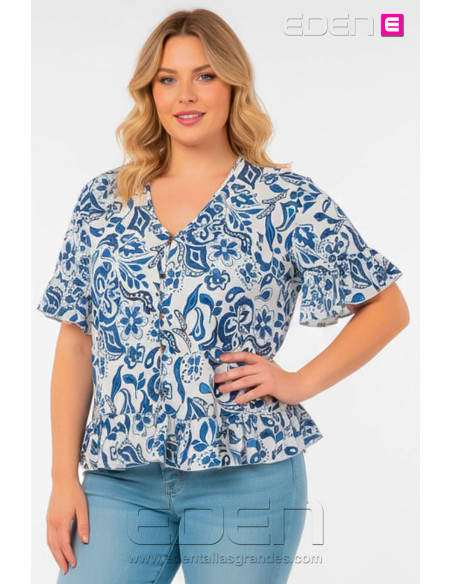 Camiseta Bambula Azul Floral Indra - Imagen 1