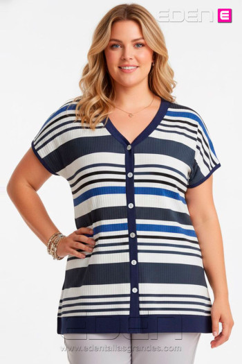 Camiseta Botones Rayas Azules Indra - Imagen 1