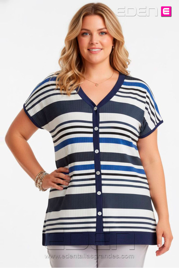 Camiseta Botones Rayas Azules Indra - Imagen 1