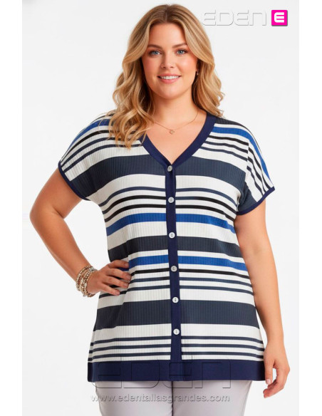 Camiseta Botones Rayas Azules Indra - Imagen 1