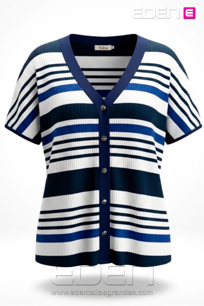 Camiseta Botones Rayas Azules Indra - Imagen 2
