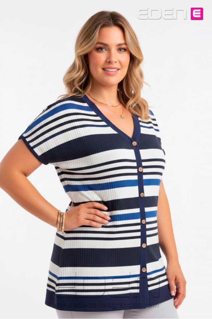 Camiseta Botones Rayas Azules Indra - Imagen 3