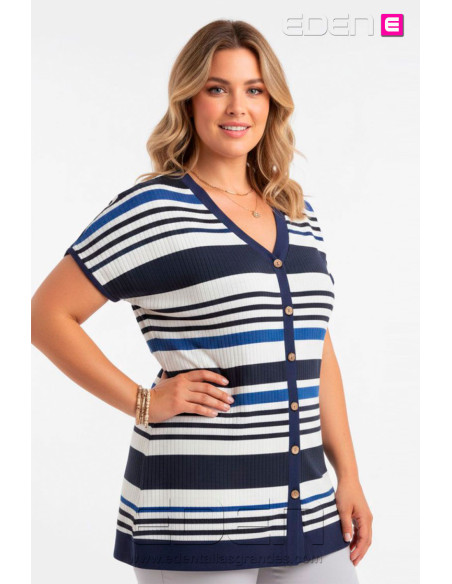 Camiseta Botones Rayas Azules Indra - Imagen 3