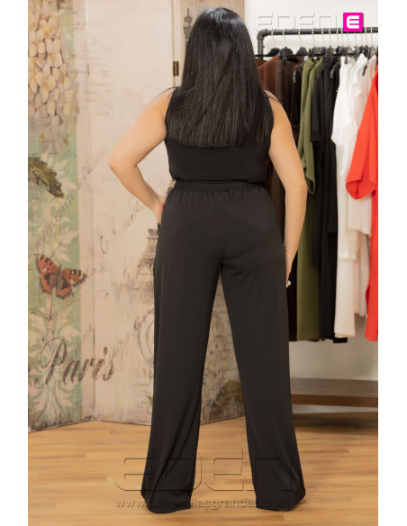 Pantalón Punto Fluido Palazzo Negro Velika - Imagen 2