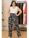 Pantalón Punto Fluido Palazzo Estampado Blanco y Negro Velika