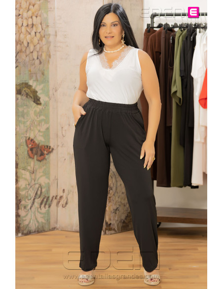 Pantalón Punto Fluido Recto Negro Velika - Imagen 1