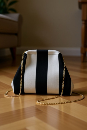 Bolso Cluth Moda Rayas Blanco Y Negro - Imagen 2