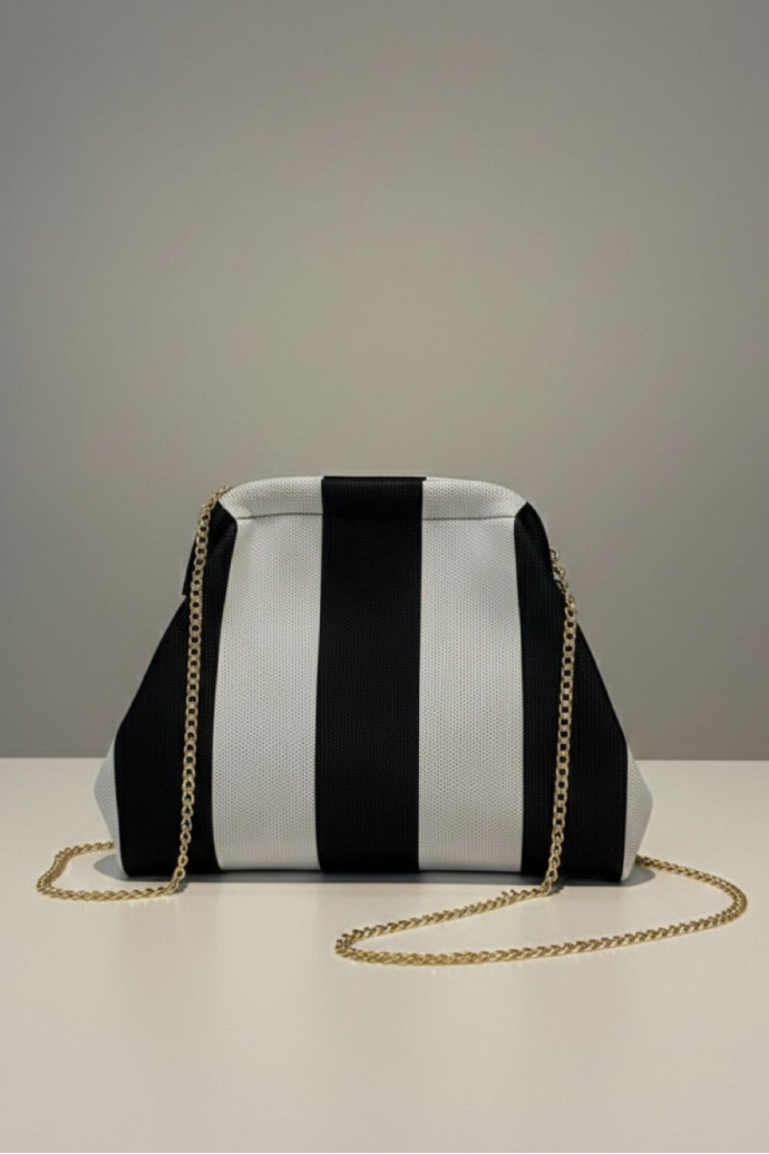 Bolso Cluth Moda Rayas Blanco Y Negro - Imagen 2