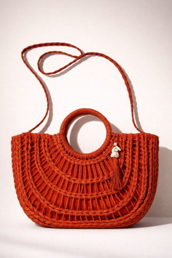 Bolso De Paja Caracola Rojo - Imagen 1