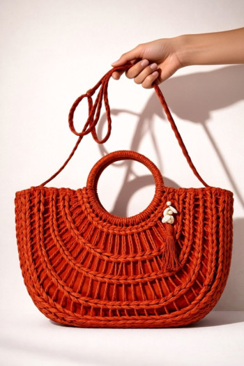 Bolso De Paja Caracola Rojo - Imagen 2