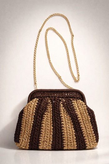 Bolso Cluth Moda Rayas Brillo Marrón - Imagen 1