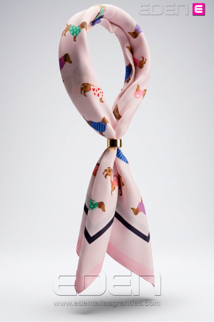 Pañuelo Seda Teckel Rosa Empolvado - Imagen 1