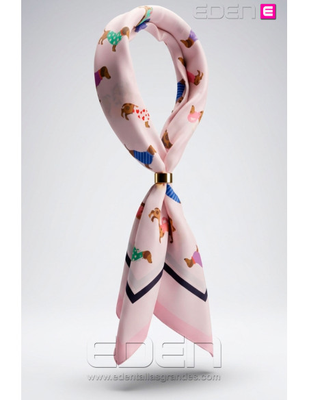 Pañuelo Seda Teckel Rosa Empolvado - Imagen 1