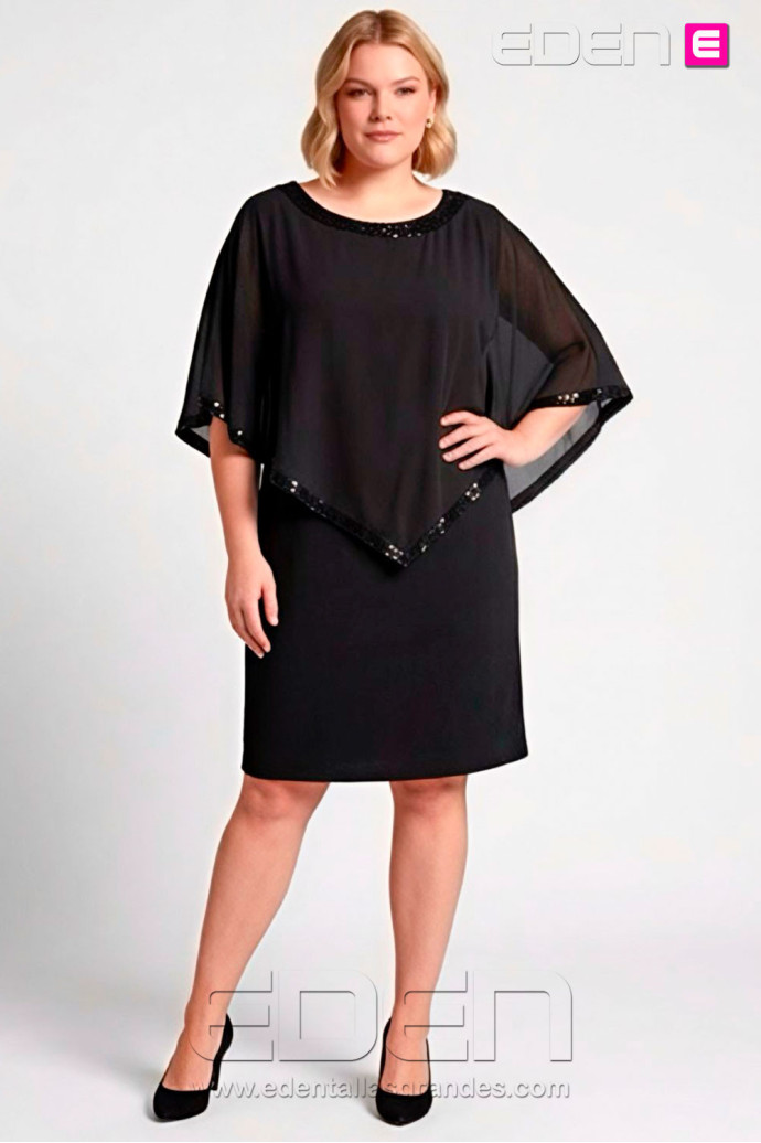 Vestido Capa Lentejuelas Negro Noa Sasa - Imagen 1