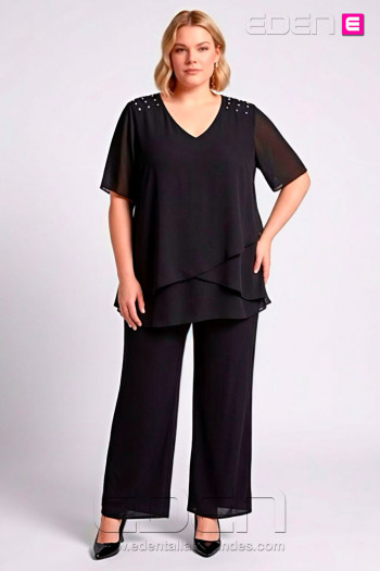 Pantalón Palazzo Gasa Negro Velika - Imagen 1