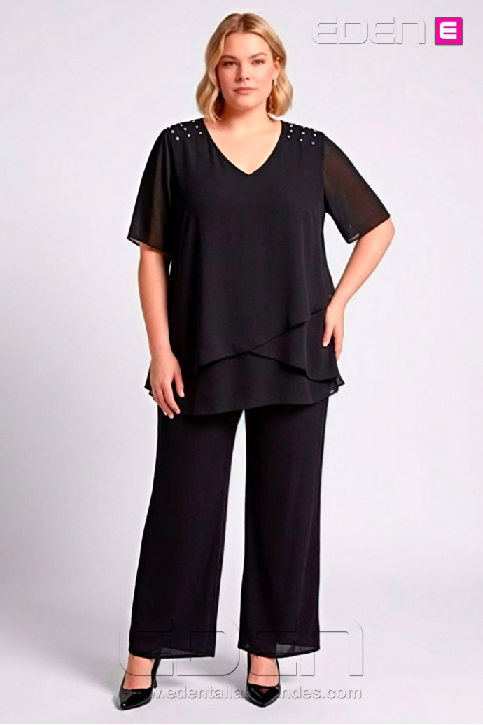 Pantalón Palazzo Gasa Negro Velika - Imagen 1