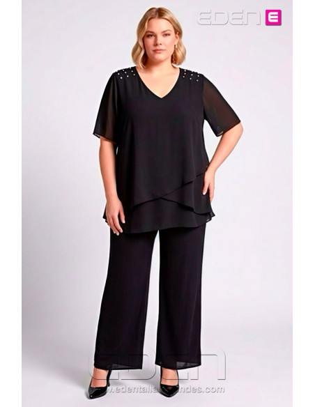 Pantalón Palazzo Gasa Negro Velika - Imagen 1