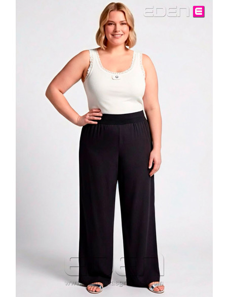 Pantalón Palazzo Gasa Negro Velika - Imagen 2
