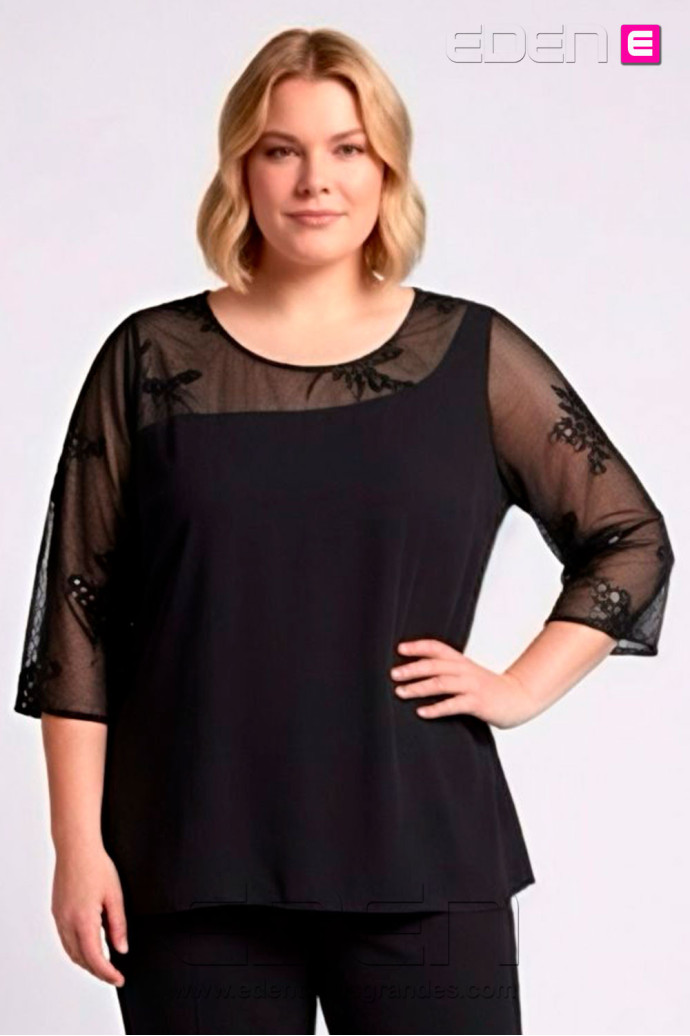 Blusa Bordado Tul Negro Noa Sasa - Imagen 1