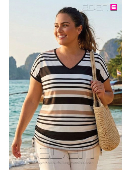 Camiseta Francia Rayas Camel Con alma - Imagen 1