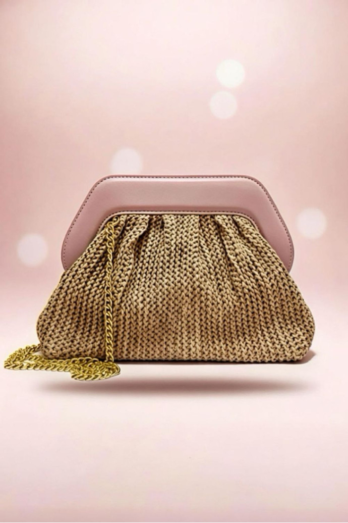 Bolso Clutch Cassandra Rafia Rosa - Imagen 1