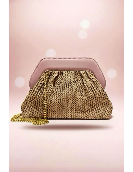 Bolso Clutch Cassandra Rafia Rosa - Imagen 1