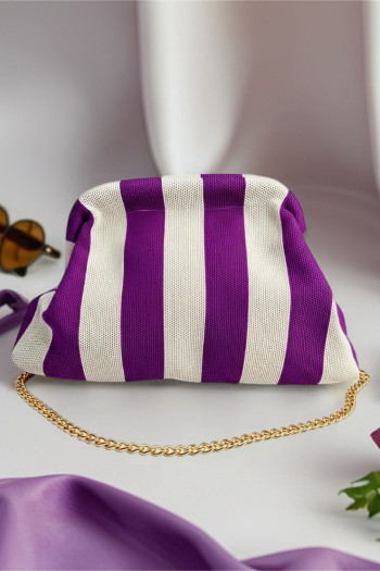 Bolso Cluth Moda Rayas Beige y Moradas - Imagen 1