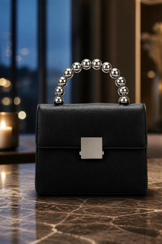 BOLSO PERLAS NEGRO - Imagen 1