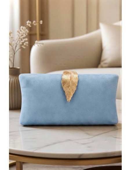 Bolso Clutch Hoja Antelina Celeste - Imagen 1