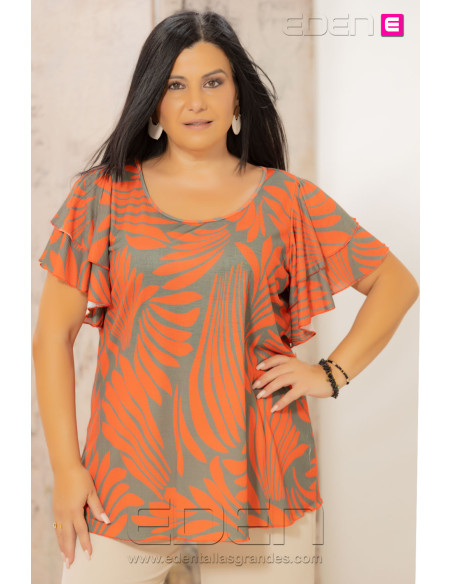 Camisola Bambula Volantes Tropical Chic Coral Indra - Imagen 1